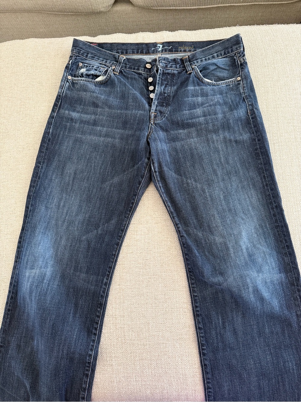 7 For All Mankind Men's Dark Blue Washed Jeans - Classic Relaxed Fit